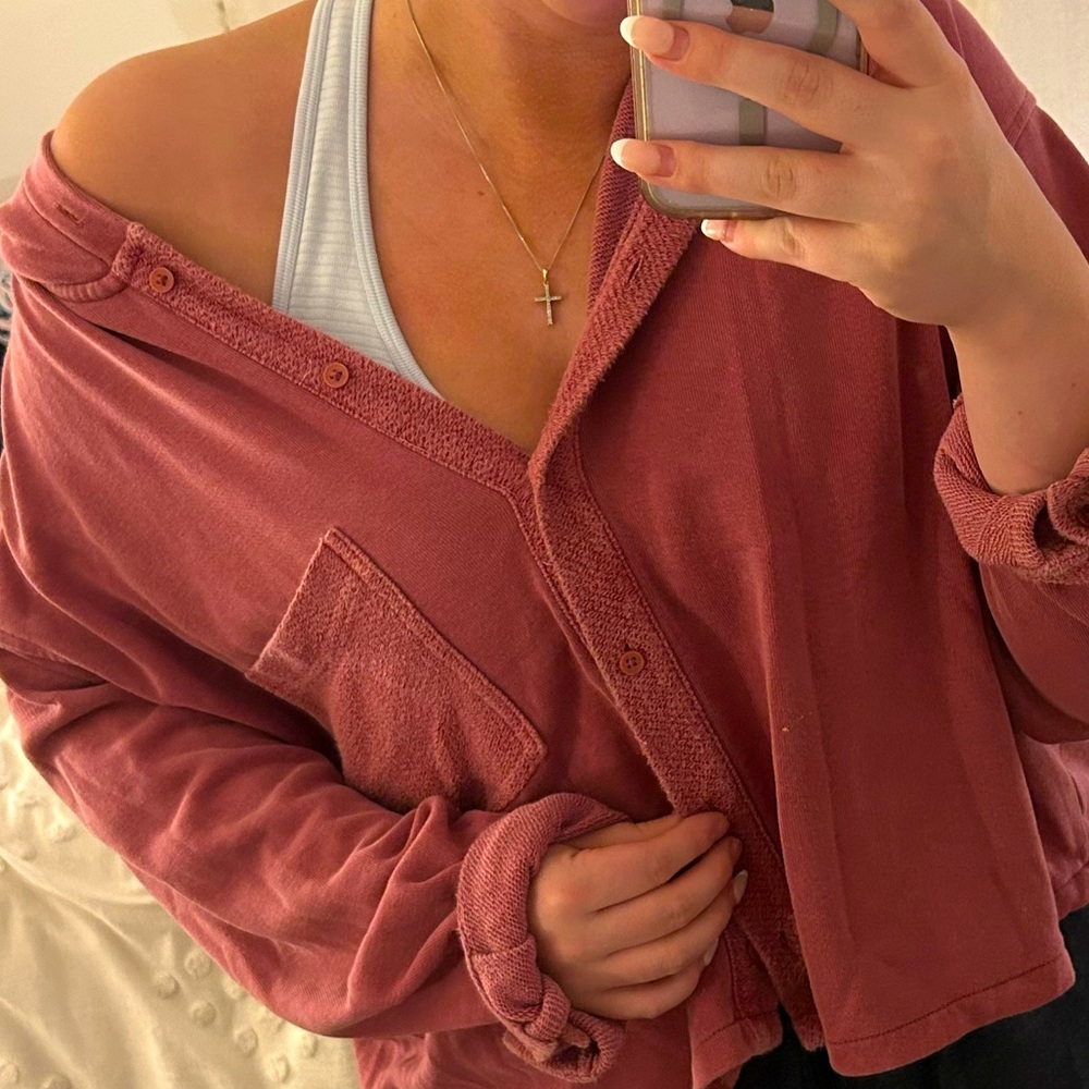 American Eagle Button Up Hoodie Pinkish XL